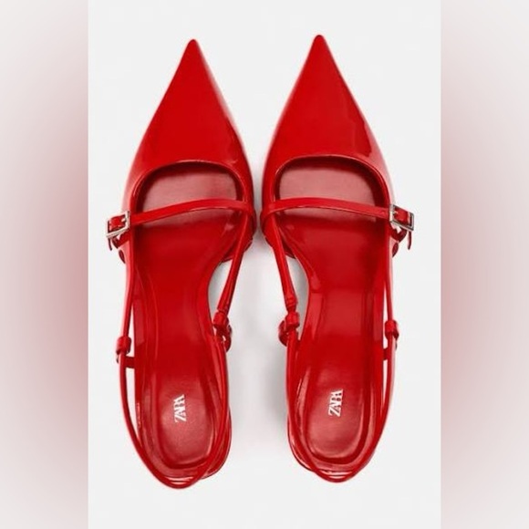 NWT. Zara Red Strappy Slingback Shoes/Sandals. Size 8. - Picture 4 of 7